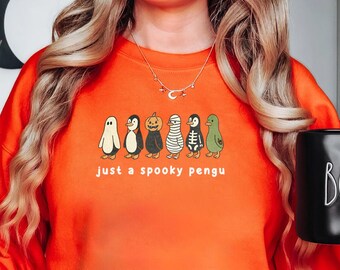 Just a Spooky Penguin Shirt, Funny Penguin Sweatshirt, Halloween Hoodie, Cute Halloween Costume Tee, Penguin Lover Gift for Spooky Season
