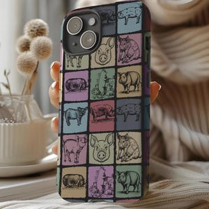 Vintage Pig Phone Case Cover Gift Designed For iPhone 16, 15, 14 Pro Max Plus, Galaxy S24 S23 Ultra, Pixel 8, Farm Animal Tough, Flip Case