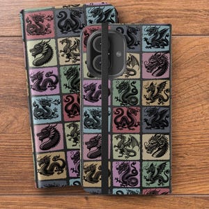 Vintage Dragon Phone Case Cover Gift Designed For iPhone 16, 15, 14 Pro Max Plus, Galaxy S24 S23 Ultra, Pixel 8, Fantasy Tough, Flip Case