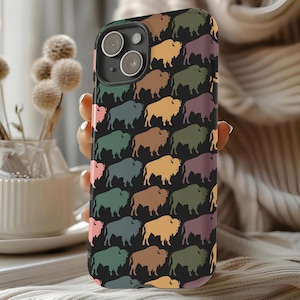 Retro Bison Buffalo Phone Case Cover Gift Designed For iPhone 16, 15, 14 Pro Max Plus, Galaxy S24 S23 Ultra, Pixel 8, Tough, Flip Case