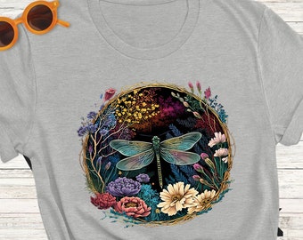Dragonfly Wildflower T-shirt, Floral Dragonfly Lover, Cottage Core Shirt, Vintage Flower Shirt, Dragonfly T Shirt, Cottagecore Clothing