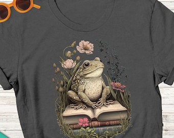 Frog Toad Shirt, Book Reading Tshirt, Wildflower Frog T Shirt, Book Lover Cottagecore Shirt, Vintage Wildflower Shirt