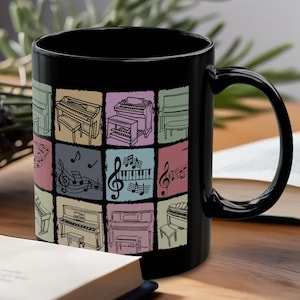 Vintage Piano Mug, Cute Piano Coffee Mug, Distressed Piano Mug, Retro Music Cup, Music Lover Pianist Musician Mug
