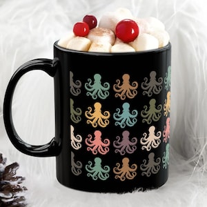 Retro Octopus Mug, Cool Octopus Coffee Mug, Sea Creature Lover Gift, Nautical Ocean Mug, Marine Life Mug, Kraken Lover Gift Cup