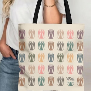 Retro Angel Tote Bag, Cozy Spiritual Gift, Guardian Protector Design, Religious Faith Home Accessory, Unique Believer Carryall, Angel Decor