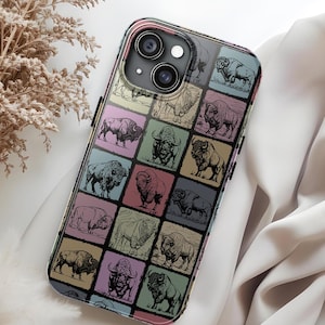 Vintage Bison Buffalo Phone Case Cover Gift Designed For iPhone 16, 15, 14 Pro Max Plus, Galaxy S24 S23 Ultra, Pixel 8, Tough, Flip Case