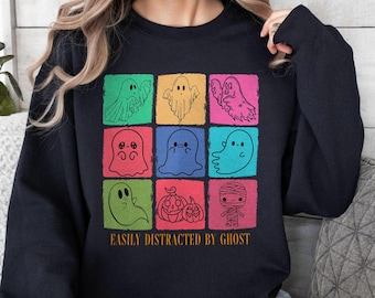 Ghost Shirt, Vintage Ghost Tshirt, Easily Distracted By Ghost Shirt, Halloween Easily Distracted By Sweatshirt Gift For Ghost Lover