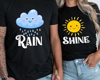 Shine or Rain Funny Matching Couple Costume Unisex Shirt, Playful Sunshine and Rain T-Shirt, Halloween DIY Party Tee