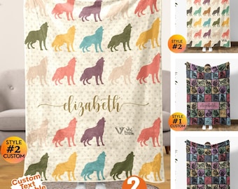Custom Wolf Gift Blanket, Vintage Wolf Lover Throw, Personalized Retro Animal Fleece Blanket, Cozy Wolf Blanket, Unique Wildlife Lover Gift