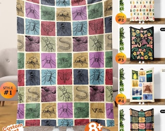 Vintage Insect Lover Blanket, Bug Themed Throw, Nature Insects Decor, Entomology Gift, Insect Garden Blanket