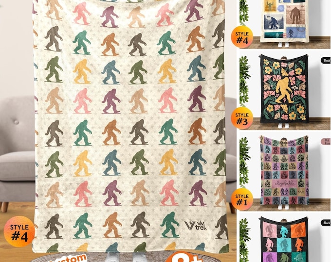 Bigfoot Gift Blanket, Vintage Bigfoot Lover Throw, Retro Sasquatch Fleece Blanket, Cozy Bigfoot Graphic Blanket, Unique Cryptid Lover Gift