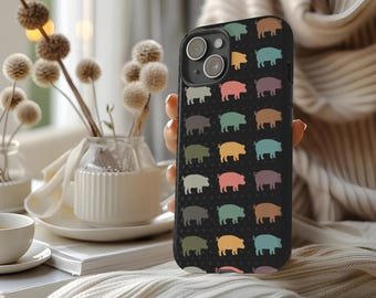 Retro Pig Phone Case Cover Gift Designed For iPhone 16, 15, 14 Pro Max Plus, Galaxy S24 S23 Ultra, Pixel 8, Farm Animal Tough, Flip Case