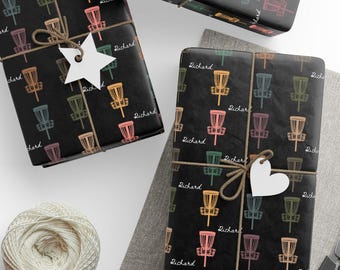Personalized Disc Golf Wrapping Paper, Custom Name Gift Wrap, Retro Sports Paper Roll, Disc Golf Fan Gift Wrap for Holidays
