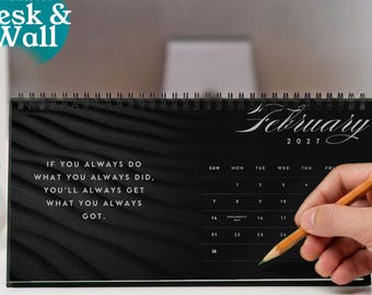 2027 Motivational Quotes Desk Calendar, Minimalist Black Aesthetic Monthly Planner, Mindset Discipline Gift Desk Decor