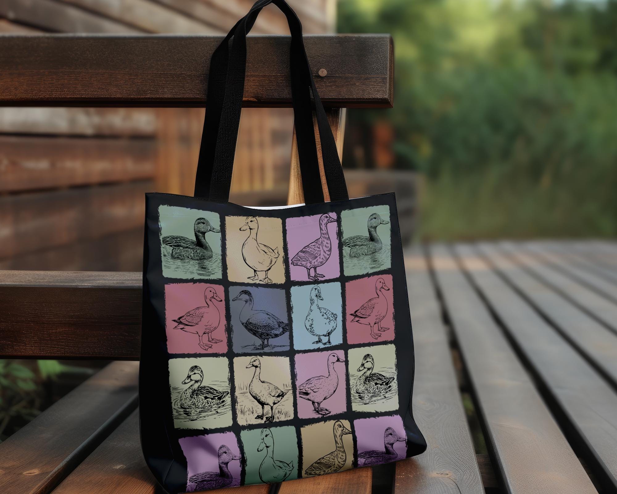 Vintage Duck Lover Tote Bag, Cute Duck Gift Bag, Reusable Duck