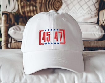 Trump 45 47 Embroidered Hat, MAGA Supporter Baseball Cap, Pro Trump Election 2024 Cap, Classic Red Trump Hat, Political Embroidered Cap