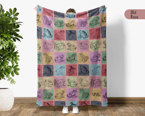 Vintage Frog Blanket Gift, Gift For Frog Toad Lover, Retro Cottagecore Blanket, Amphibian Frog Goblincore Blanket