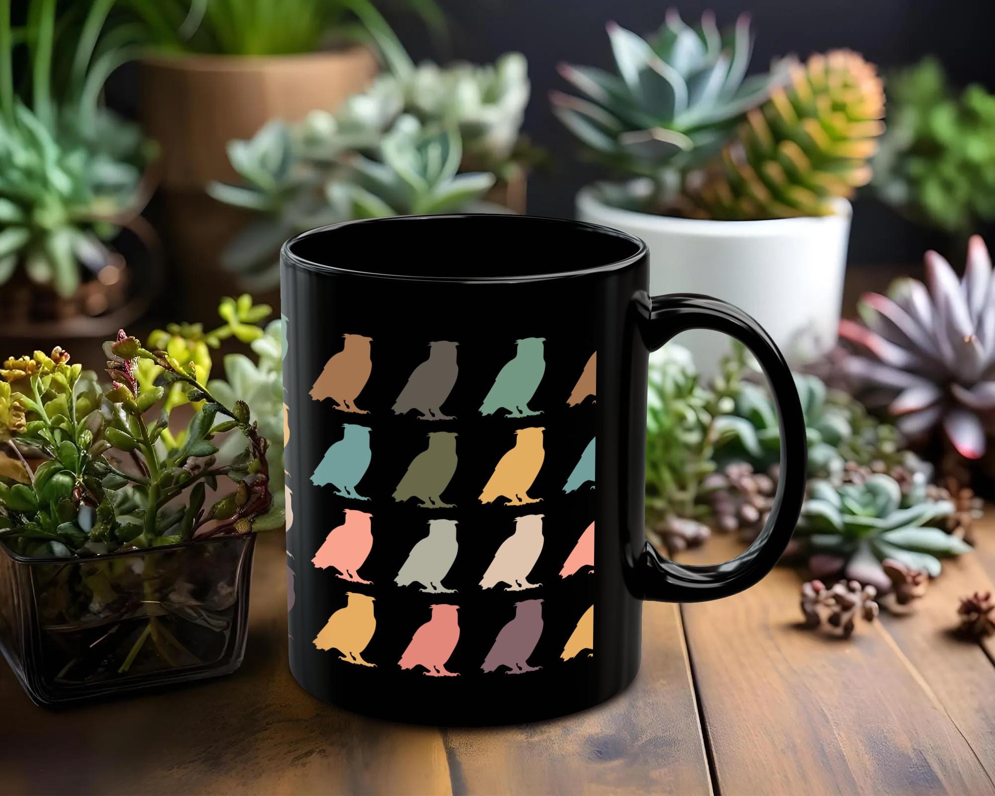 Retro Owl Mug, Cute Owl Coffee Mug, Bird Lover Gift, Wise Owl Tea Mug, Nocturnal Animal Mug, Woodlan