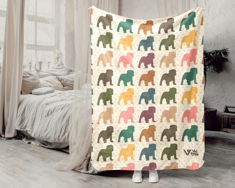 Bulldog Lover Blanket, Vintage Bulldog Throw Blanket, Easily Distracted By Bulldog Blanket, Animal Lover Gift, Retro Graphic Throw image 7