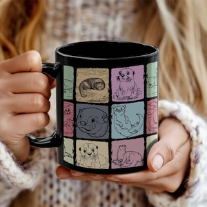 Vintage Otter Mug, Retro Otter Coffee Mug, Distressed Animal Lover Gift, Cute Otter Owner Mug