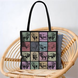 Bison Tote Bag, Retro Wildlife Lover Gift, Vintage Buffalo Design Tote, Nature Enthusiast Bag, Rustic Everyday Tote