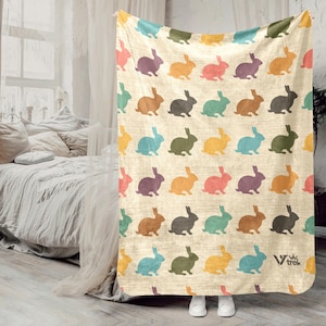 Rabbit Bunny Gift Blanket, Vintage Bunny Lover Throw, Retro Rabbit Fleece Blanket, Cozy Bunny Graphic Blanket, Unique Animal Gift for Home