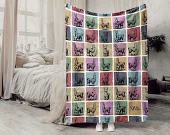 Vintage Llama Blanket, Cozy Alpaca Lover Throw, Retro Llama Graphic Fleece Blanket, Unique Animal Lover Gift, Cute Home Decor for Llama Fans