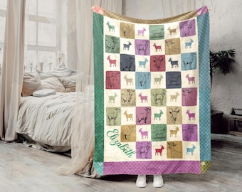 Manta de cabra personalizada, manta para cabra bebé con nombre personalizado, bonito regalo de enano pigmeo nigeriano para niños, adolescentes y adultos, decoración acogedora para amantes de las cabras, estilo retro 05