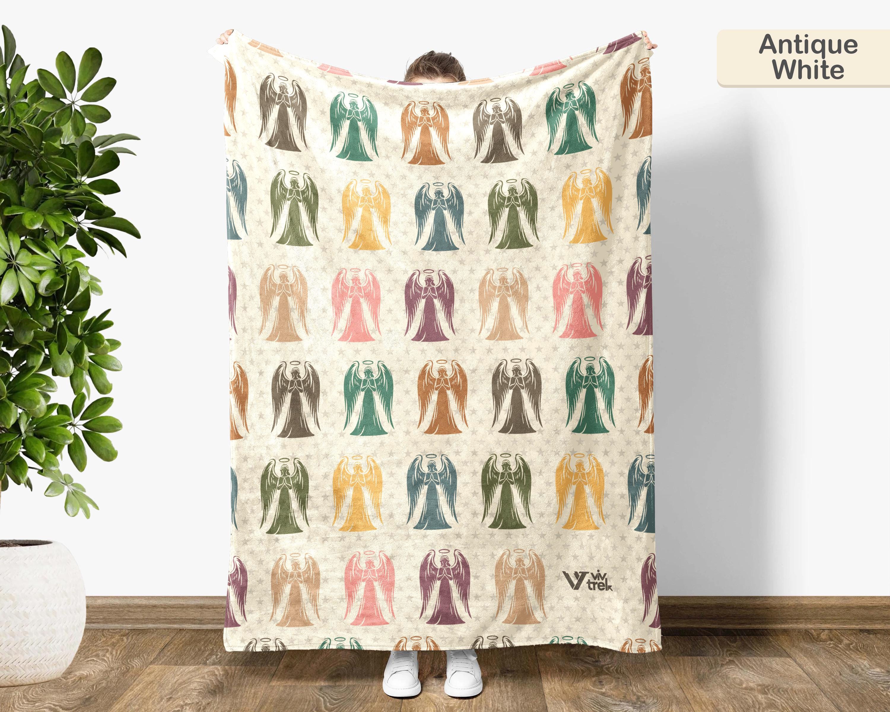 Retro Angel Throw Blanket, Cozy Spiritual Gift, Guardian Protector