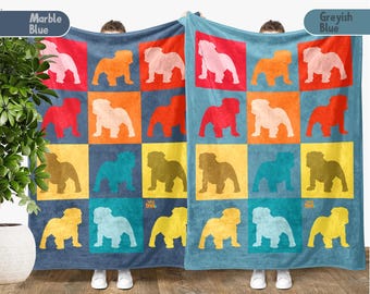 Vintage English Bulldog Lover Blanket, Dog Throw Blanket, Retro Bulldog Decor Gift, Pet Puppy Graphic Blanket for Animal Lovers