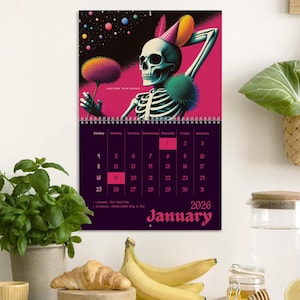 Funny 2026 Demotivational Wall Calendar, Sarcastic Skeleton 2026 Calendar Gag Gift for Men, Friends, Coworkers, Office Humor Gift for Her