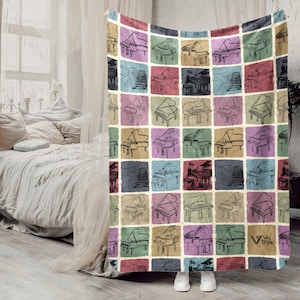 Grand Piano Blanket, Cozy Musician Gift Throw, Piano Player Decor Blanket, Vintage Musical Note Throw, Classical Music Lover Gift