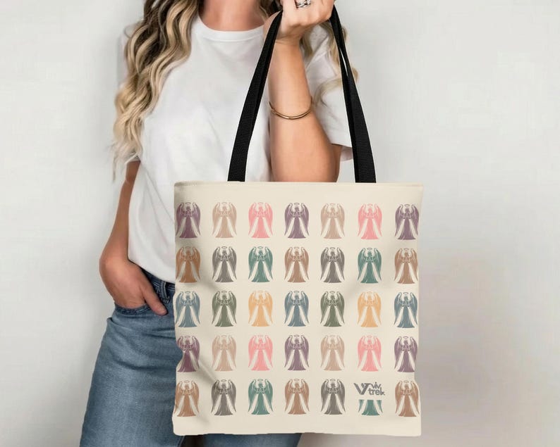 Retro Angel Tote Bag, Cozy Spiritual Gift, Guardian Protector Design, Religious Faith Home Accessory, Unique Believer Carryall, Angel Decor