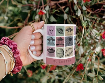 Personalized UFO Mug with Custom Name - Cute UFO Coffee Cup, Perfect Gift for UFO Lovers, Space Theme Design