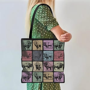 Bison Tote Bag, Retro Wildlife Lover Gift, Vintage Buffalo Design Tote, Nature Enthusiast Bag, Rustic Everyday Tote