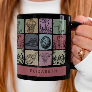 Custom Basketball Lover Mug, Personalized Name Basketball Gift, Retro Sports Coffee Cup, Vintage Basketball Player Mug for Men Women