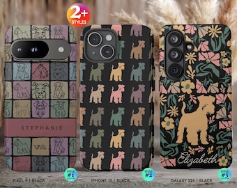 Custom Miniature Schnauzer Phone Case, Personalized Dog Lover Gift, Retro Pet Cover For iPhone 16, 15, Pro Max Galaxy S24 S23 Ultra Tough