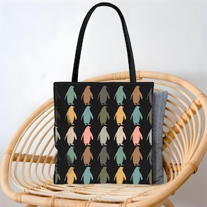 Retro Penguin Tote Bag for Animal Lovers, 80&#39;s 90&#39;s Wildlife Gift Bag, Cute Penguin Fan Gift, Reusable Eco Tote for Everyday Use