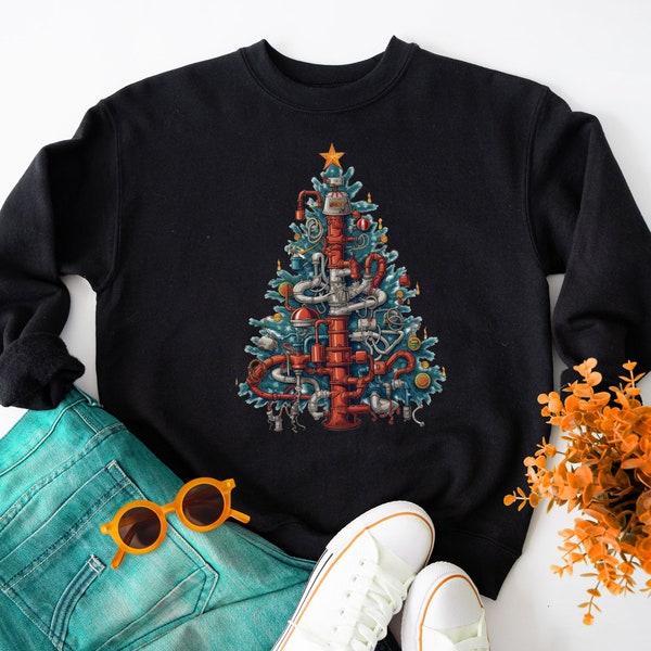 Funny Plumber Christmas Tree Sweatshirt, Plumbing Ornament Decor Xmas Tree Shirt, Plumber Holiday Season Gift, Christmas Party Shirt