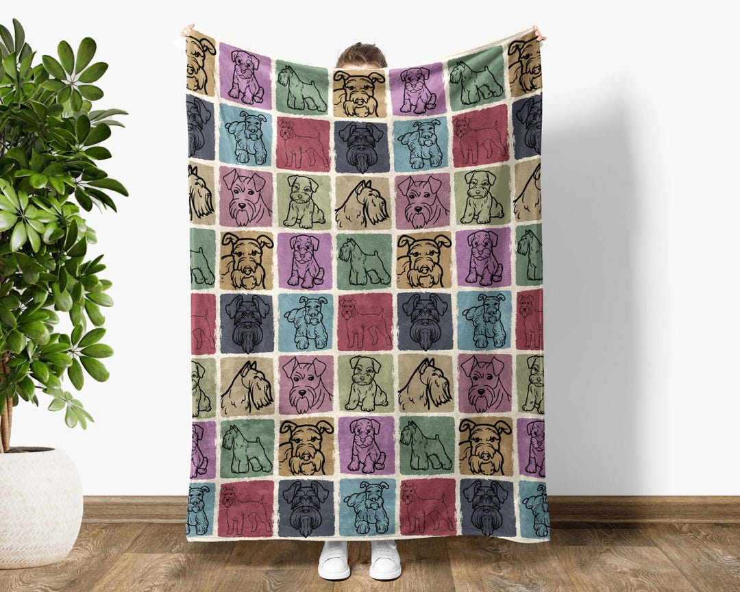 Schnauzer Dog Puppy Pattern Print Hooded Blanket