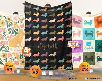 Custom Corgi Dog Gift Blanket, Vintage Personalized Name Corgi Lover Throw, Retro Dog Blanket, Cozy Corgi Graphic Blanket Gift for Home