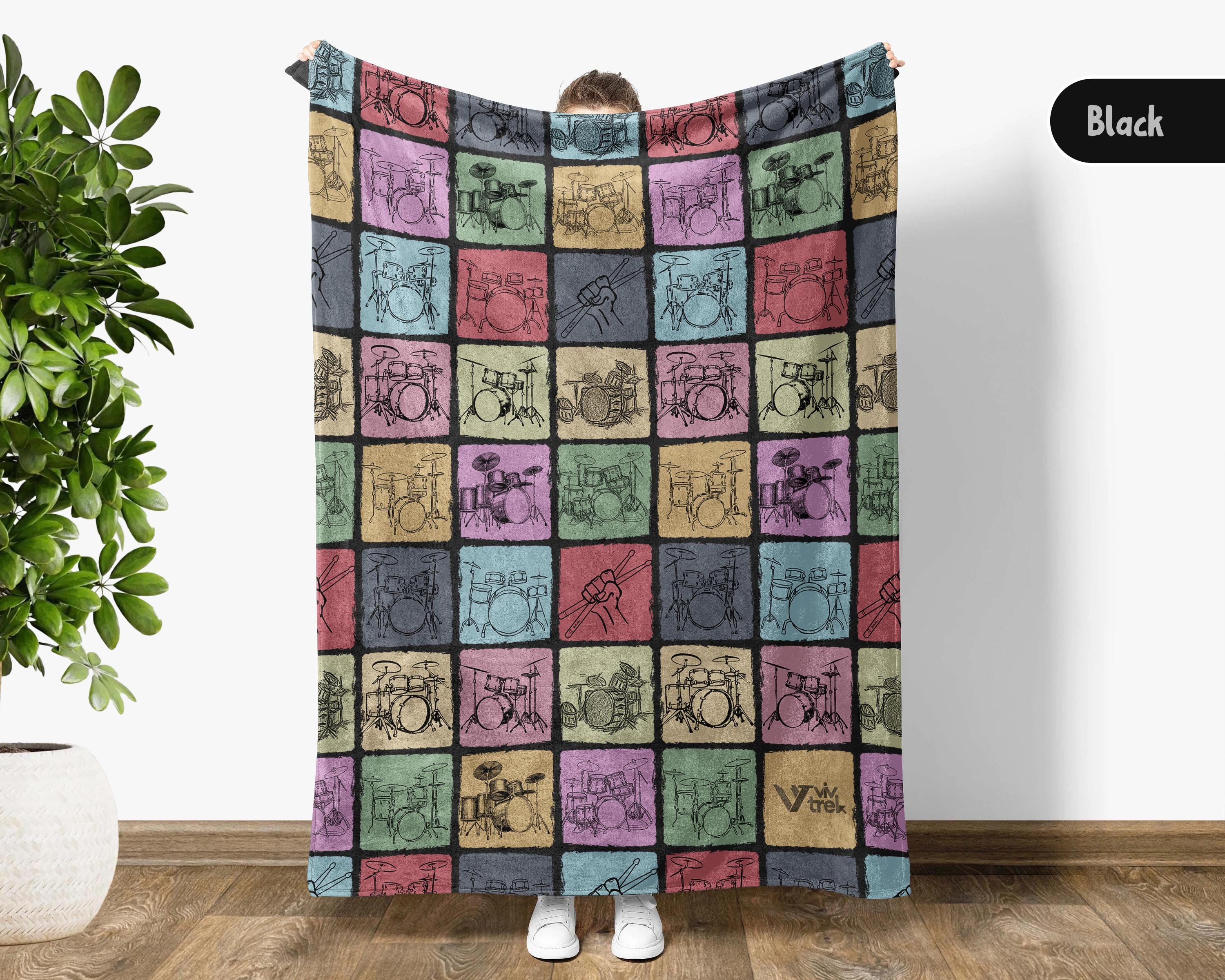 Vintage Drummer Gift Blanket, Retro Drum Lover Throw, Cozy