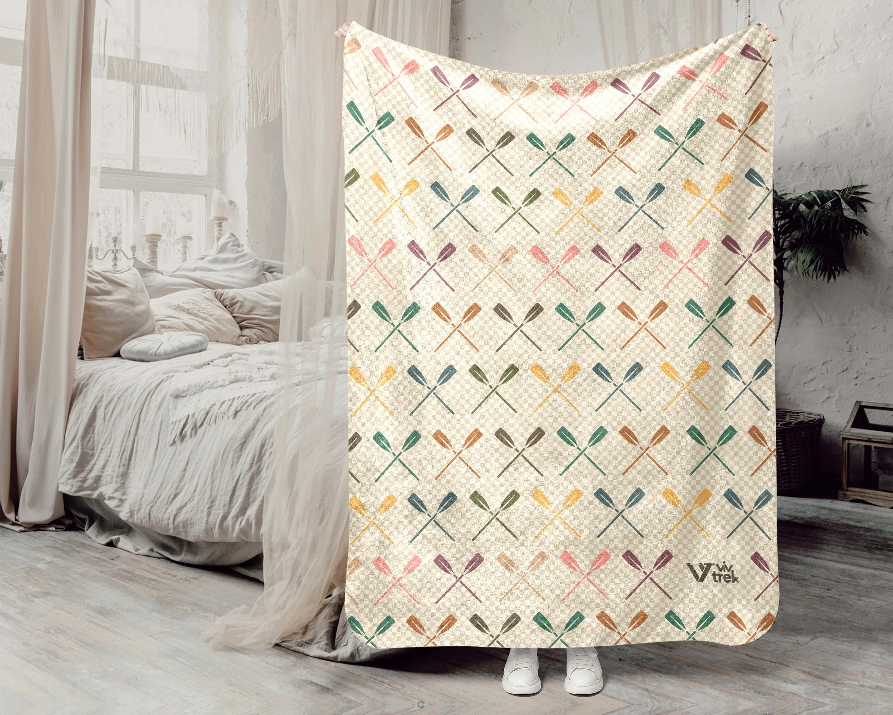 Kayaking Lover Blanket Gift, Cozy Throw for Adventure Seekers, Retro Kayak Decor, Unique Paddling Enthusiast Blanket, Rowing Boating Gift
