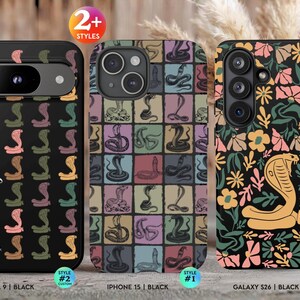 Vintage Cobra Snake telefonskal, gåvadesignat för iPhone 16, 15, 14 Pro Max Plus, Galaxy S24 S23 Ultra, Pixel 8, tåligt fällbart skal