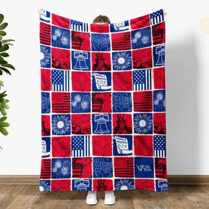 USA American Patriotic Decor, Retro July 4th Blanket, Vintage Independence Day Throw Gift, USA Flag Art Blanket, Americana Summer Sofa Throw