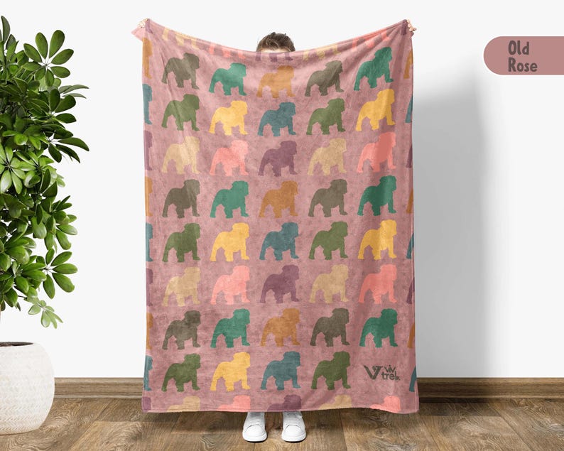 Bulldog Lover Blanket, Vintage Bulldog Throw Blanket, Easily Distracted By Bulldog Blanket, Animal Lover Gift, Retro Graphic Throw Old Rose