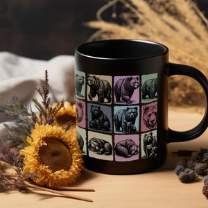 Vintage Bear Mug, Cute Bear Coffee Mug, Distressed Bear Mug, Retro Bear Cup, Wildlife Bear Lover Mug