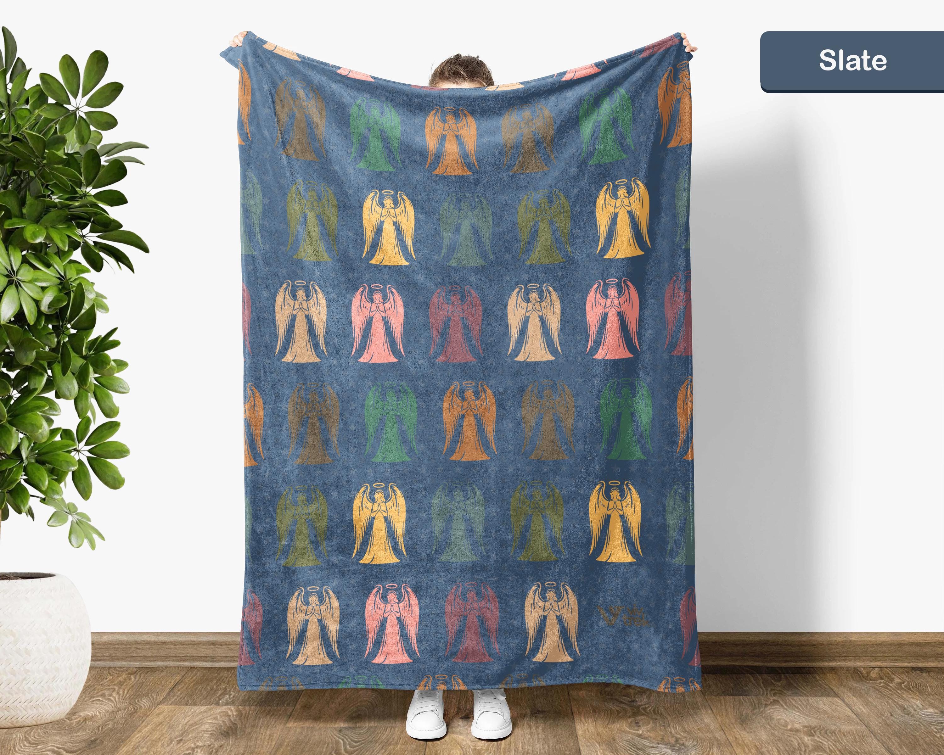 Retro Angel Throw Blanket, Cozy Spiritual Gift, Guardian Protector