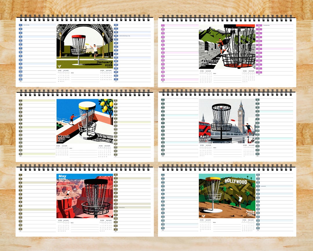 Disc Calender 2026 Disc Golf Desk Calendar, Scenic Mountain Planner, Disc Golfer Gift ...
