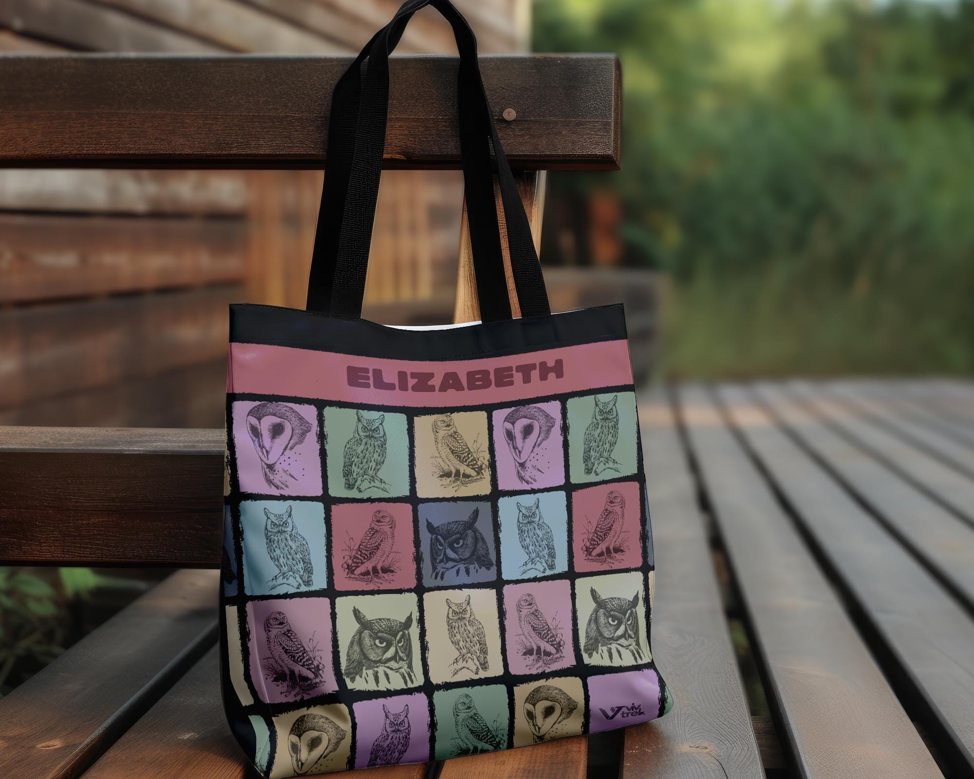 Custom Name Owl Tote Bag, Personalized Bird Lover Gift, Retro Owl Graphic Shopper, Vintage Nature To